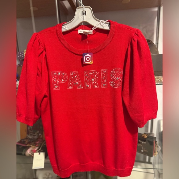 Tops - Carolyn Taylor Paris-embellished sweatshirt with short puff sleeves. New L Xl